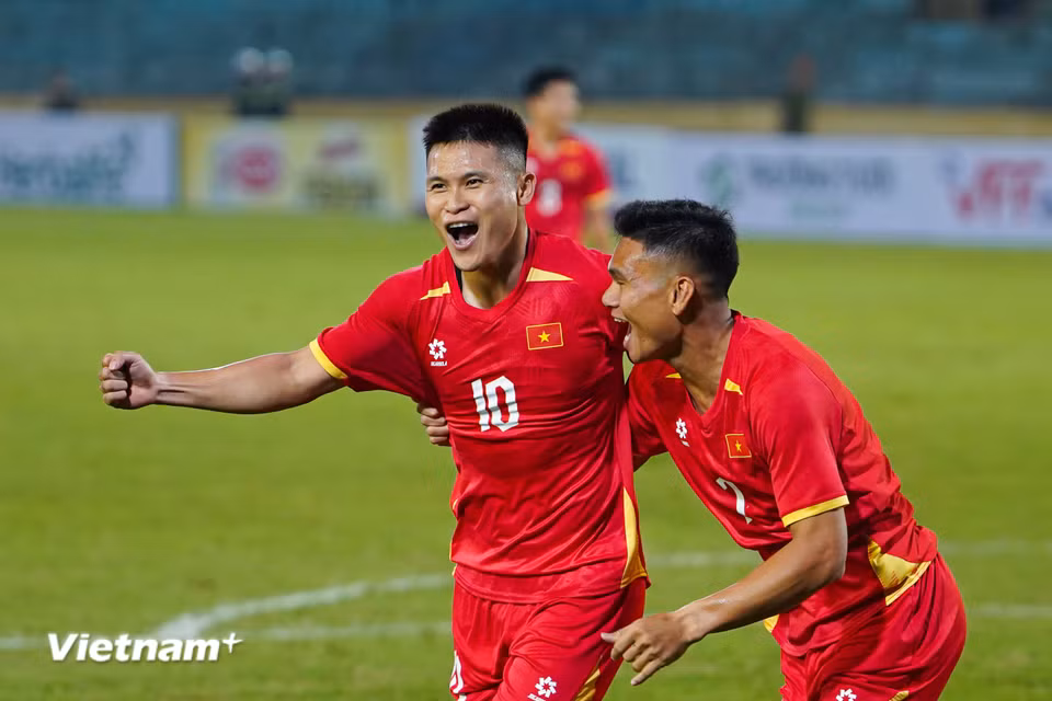Niềm vui của tiền đạo thuộc biên chế Hà Nội FC. (Ảnh: Nhật Minh/Vietnam+)