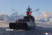 Lễ đưa tàu khu trục Kang Kon vào biên chế tại cảng Wonsan, Triều Tiên, ngày 6/9/2026. (Ảnh: KCNA/TTXVN phát)