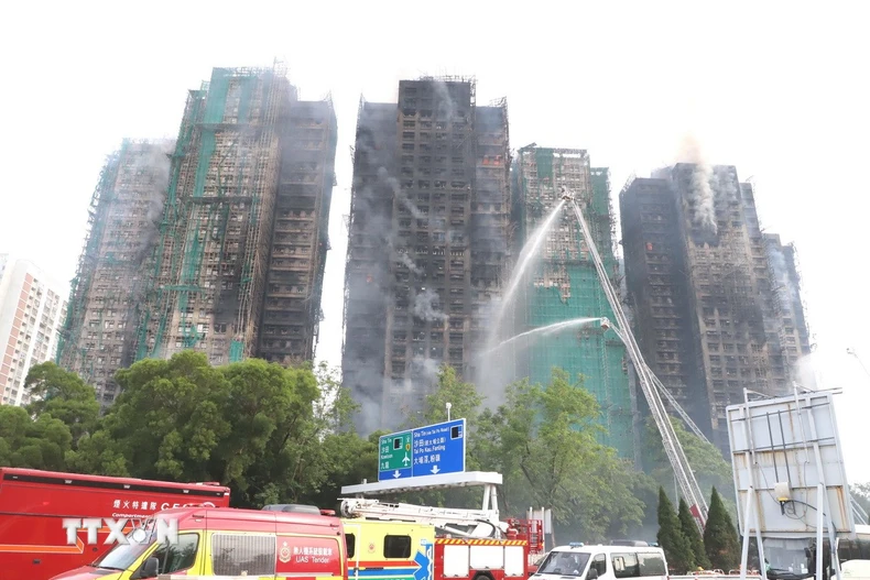 Hiện trường vụ cháy sáng 27/11. (Ảnh: Xuân Vịnh/TTXVN)