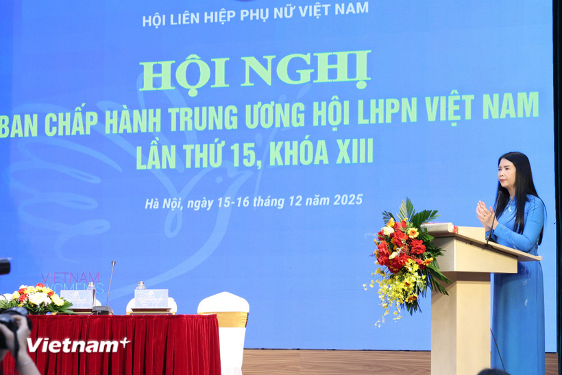 Chiều ngày 15/12, Hội nghị lần thứ 15 Ban Chấp hành Trung ương Hội Liên hiệp Phụ nữ Việt Nam, khóa XIII, được tổ chức. (Ảnh: Hoài Nam/Vietnam+)