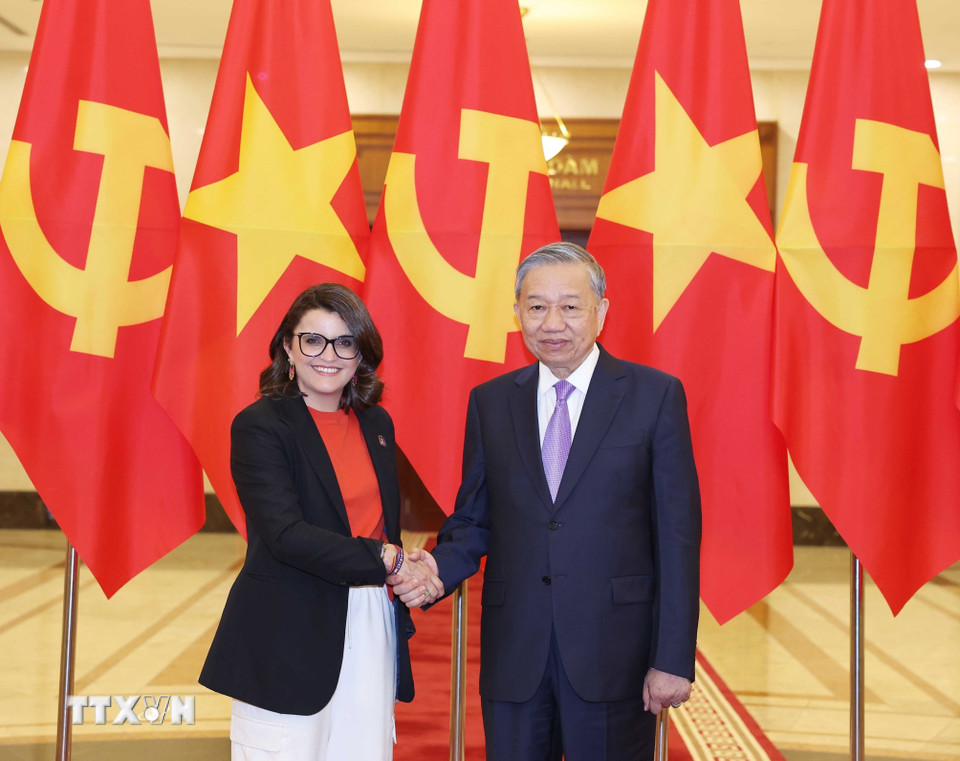 Tổng Bí thư Tô Lâm và các trưởng đoàn. (Ảnh: Thống Nhất/TTXVN)