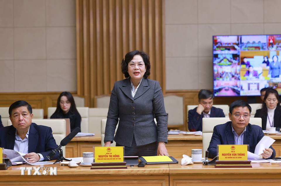 Thống đốc Ngân hàng Nhà nước Việt Nam Nguyễn Thị Hồng phát biểu. (Ảnh: Dương Giang/TTXVN)