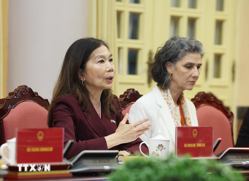 Bà Pauline Tamesis, Điều phối viên Thường trú của Liên hợp quốc tại Việt Nam phát biểu. (Ảnh: Lâm Khánh/TTXVN)