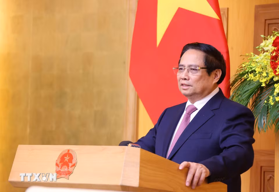 Thủ tướng Phạm Minh Chính phát biểu chỉ đạo phiên họp. (Ảnh: Văn Điệp/TTXVN)