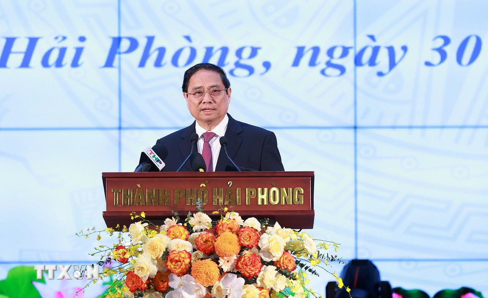 Thủ tướng Phạm Minh Chính phát biểu chỉ đạo. (Ảnh: Dương Giang/TTXVN)