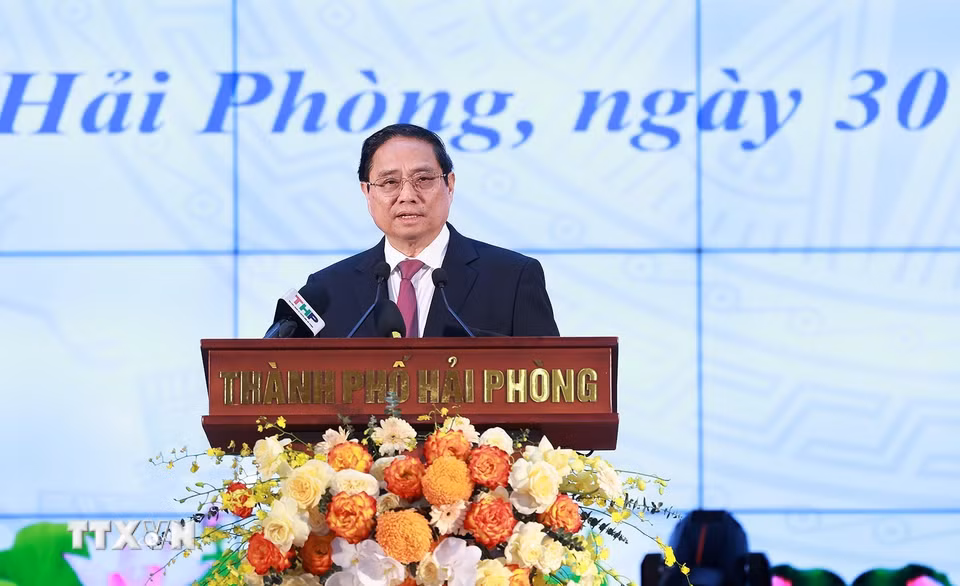 Thủ tướng Phạm Minh Chính phát biểu chỉ đạo. (Ảnh: Dương Giang/TTXVN)