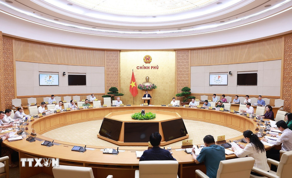 Phiên họp Chính phủ chuyên đề về xây dựng pháp luật tháng Tám. (Ảnh: Dương Giang/TTXVN)