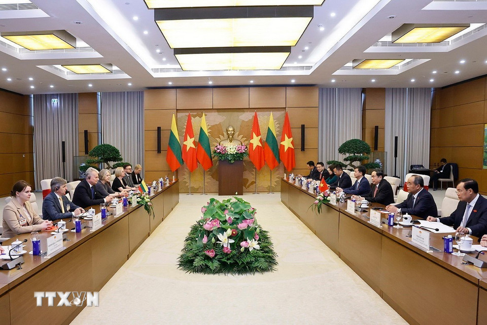 Chủ tịch Quốc hội Trần Thanh Mẫn hội kiến Tổng thống Litva Gitanas Nauseda. (Ảnh: Doãn Tấn/TTXVN)