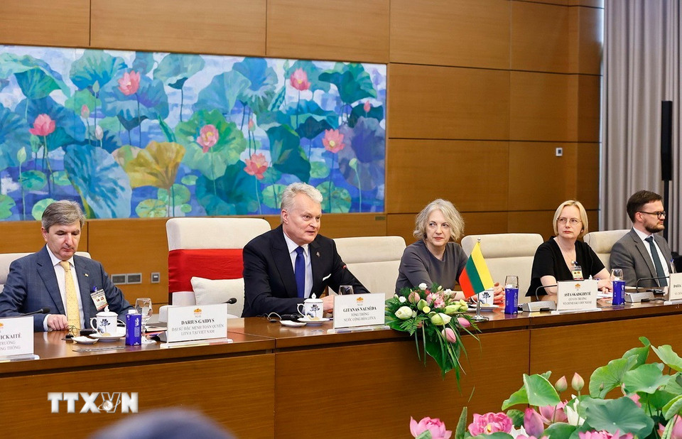 Tổng thống Litva Gitanas Nauseda phát biểu. (Ảnh: Doãn Tấn/TTXVN)