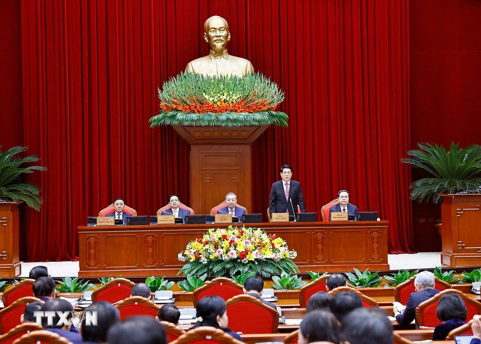 Đồng chí Lương Cường, Ủy viên Bộ Chính trị, Chủ tịch nước phát biểu. (Ảnh: Doãn Tấn/TTXVN)