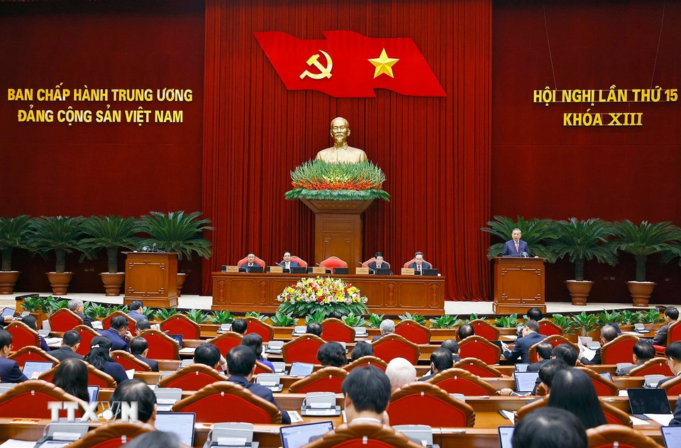 Tổng Bí thư Tô Lâm phát biểu khai mạc Hội nghị lần thứ 15 Ban Chấp hành Trung ương Đảng khóa XIII. (Ảnh: Doãn Tấn/TTXVN)