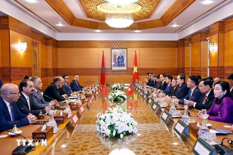 Chủ tịch Quốc hội Trần Thanh Mẫn hội kiến Chủ tịch Thượng viện Maroc Mohamed Ould Errachid. (Ảnh: Doãn Tấn/TTXVN)