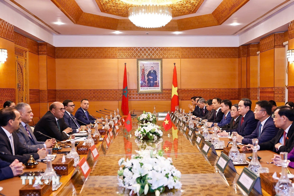 Chủ tịch Quốc hội Trần Thanh Mẫn hội kiến Chủ tịch Thượng viện Maroc Mohamed Ould Errachid. (Ảnh: Doãn Tấn/TTXVN)