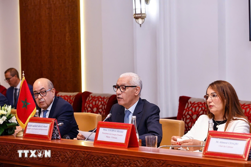 Chủ tịch Hạ viện Maroc Rachid Talbi Alami phát biểu tại cuộc hội đàm với Chủ tịch Quốc hội Trần Thanh Mẫn. (Ảnh: Doãn Tấn/TTXVN)