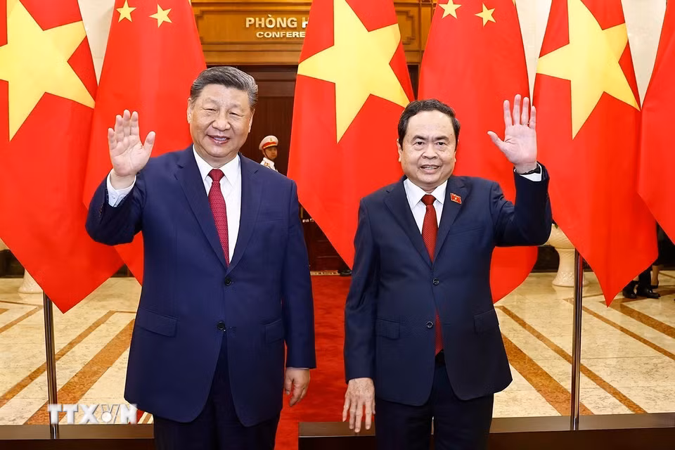 Chủ tịch Quốc hội Trần Thanh Mẫn hội kiến Tổng Bí thư, Chủ tịch nước Trung Quốc Tập Cận Bình thăm cấp Nhà nước tới Việt Nam. (Ảnh: Doãn Tấn/TTXVN)