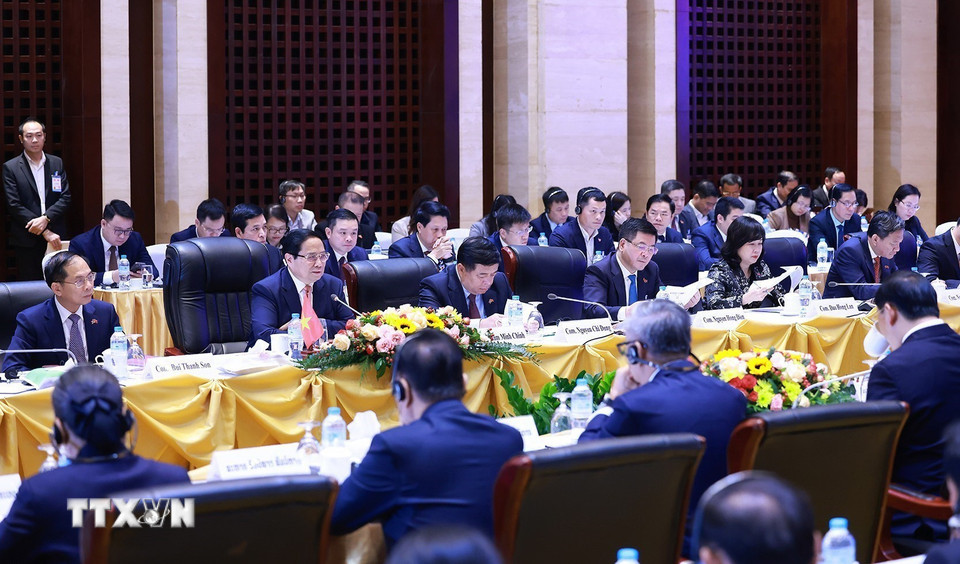 Thủ tướng Phạm Minh Chính phát biểu tại Kỳ họp lần thứ 47 Ủy ban liên Chính phủ Việt Nam-Lào. (Ảnh: Dương Giang/TTXVN)