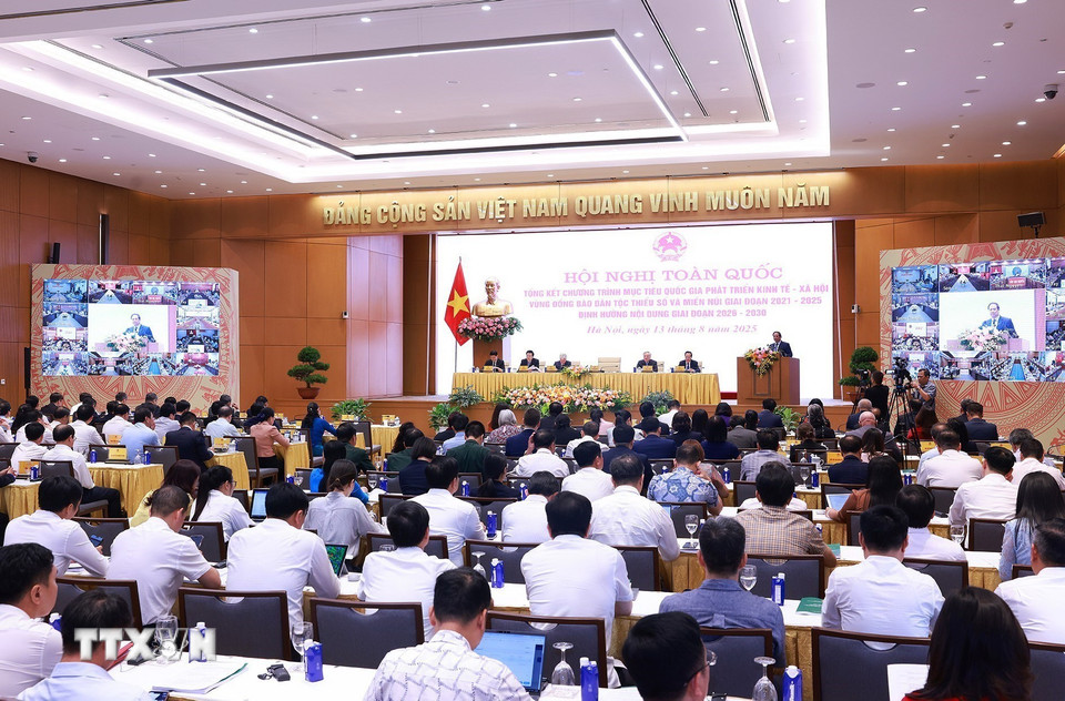 Hội nghị toàn quốc Tổng kết Chương trình mục tiêu quốc gia phát triển kinh tế-xã hội vùng đồng bào dân tộc thiểu số. (Ảnh: Dương Giang/TTXVN)