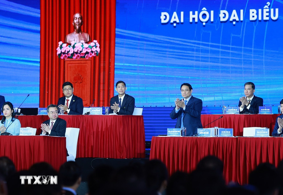 Thủ tướng Phạm Minh Chính dự Đại hội đại biểu toàn quốc Hội Doanh nhân trẻ Việt Nam lần thứ VIII. (Ảnh: Dương Giang/TTXVN)