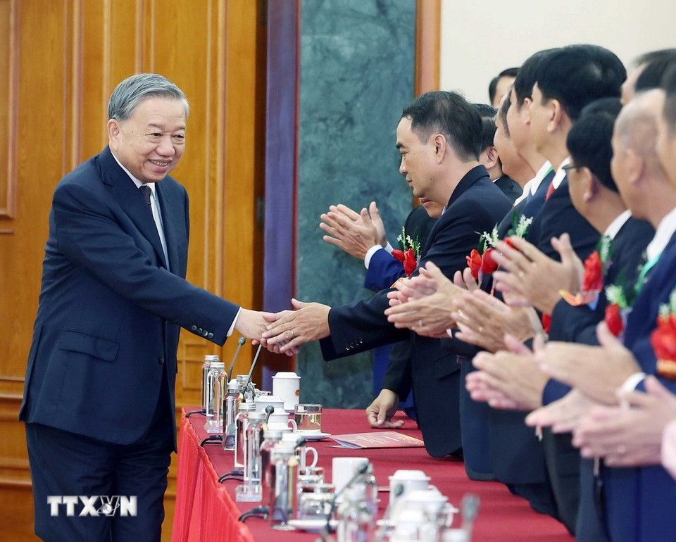 Tổng Bí thư Tô Lâm với các đại biểu. (Ảnh: Thống Nhất/TTXVN)