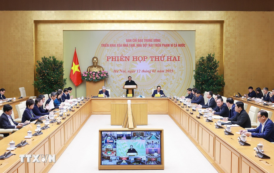 Phiên họp thứ hai của Ban Chỉ đạo Trung ương triển khai xóa nhà tạm, nhà dột nát. (Ảnh: Dương Giang/TTXVN)