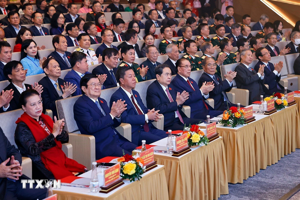 Chủ tịch Quốc hội Trần Thanh Mẫn và đại biểu tại Lễ Kỷ niệm. (Ảnh: Doãn Tấn/TTXVN)