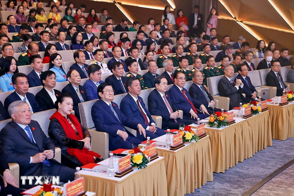 Chủ tịch Quốc hội Trần Thanh Mẫn và đại biểu tại Lễ kỷ niệm. (Ảnh: Doãn Tấn/TTXVN)