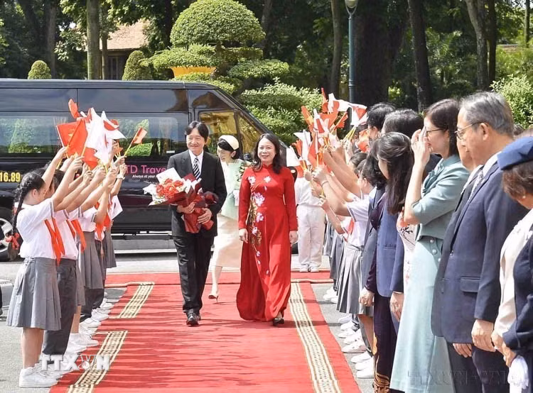 Phó Chủ tịch nước Võ Thị Ánh Xuân chủ trì Lễ đón Hoàng Thái tử Nhật Bản Akishino và Công nương Kiko thăm chính thức Việt Nam (Hà Nội, 21/9/2023). (Ảnh: An Đăng/TTXVN)