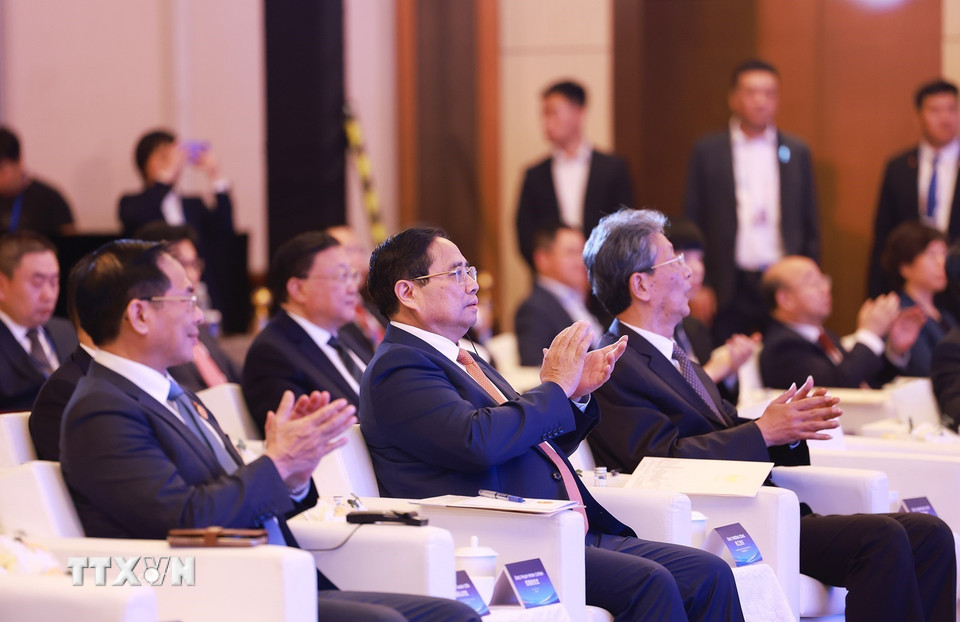 Thủ tướng Phạm Minh Chính tham dự Diễn đàn kết nối doanh nghiệp Việt Nam-Trung Quốc. (Ảnh: Dương Giang/TTXVN)