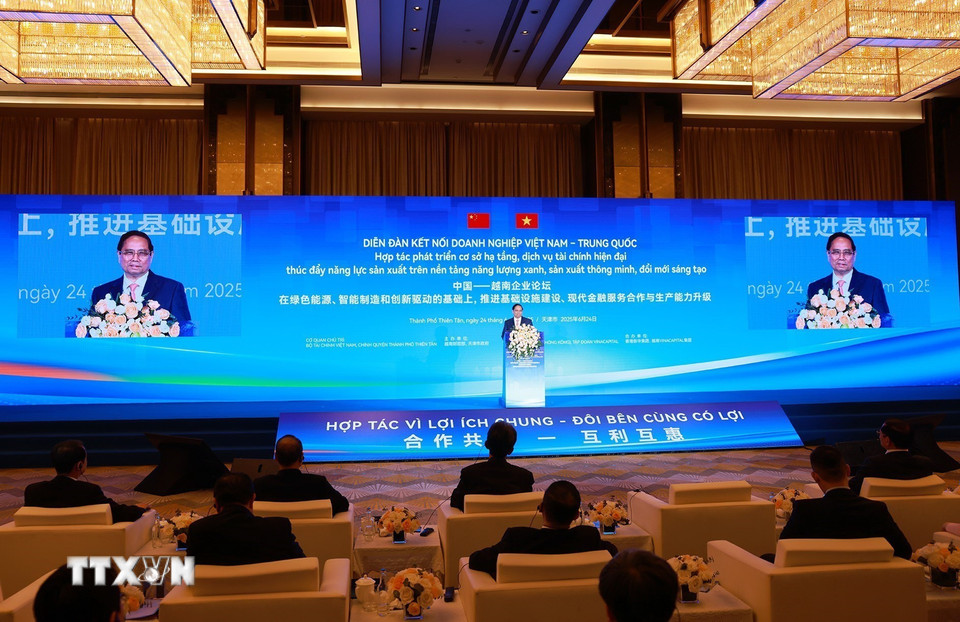 Thủ tướng Phạm Minh Chính phát biểu tại Diễn đàn kết nối doanh nghiệp Việt Nam-Trung Quốc. (Ảnh: Dương Giang/TTXVN)