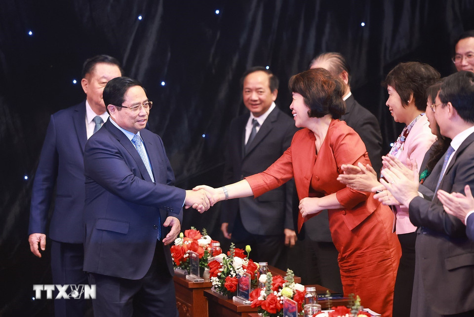 Thủ tướng Phạm Minh Chính đến dự Lễ trao Giải thưởng toàn quốc về Thông tin Đối ngoại lần thứ XI. (Ảnh: Dương Giang/TTXVN)