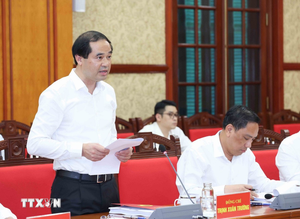Ông Trịnh Xuân Trường, Bí thư Tỉnh ủy Lào Cai phát biểu tại buổi làm việc. (Ảnh: Phương Hoa/TTXVN)