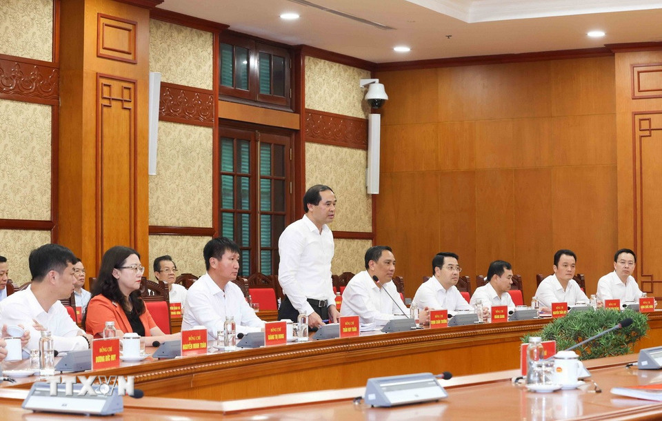 Ông Trịnh Xuân Trường, Bí thư Tỉnh ủy Lào Cai phát biểu tại buổi làm việc. (Ảnh: Phương Hoa/TTXVN)