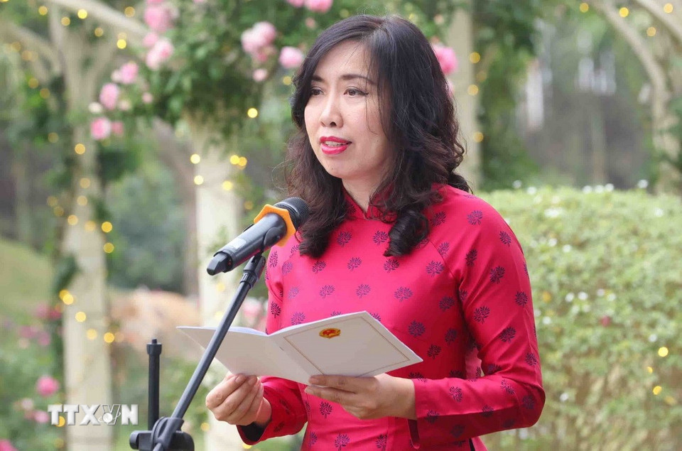 Thứ trưởng Bộ Ngoại giao Lê Thị Thu Hằng phát biểu. (Ảnh: Phạm Kiên/TTXVN)