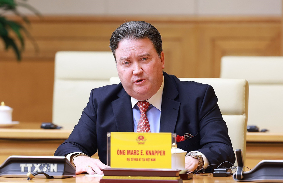 Đại sứ Hoa Kỳ tại Việt Nam Marc Knapper phát biểu. (Ảnh: Dương Giang/TTXVN)