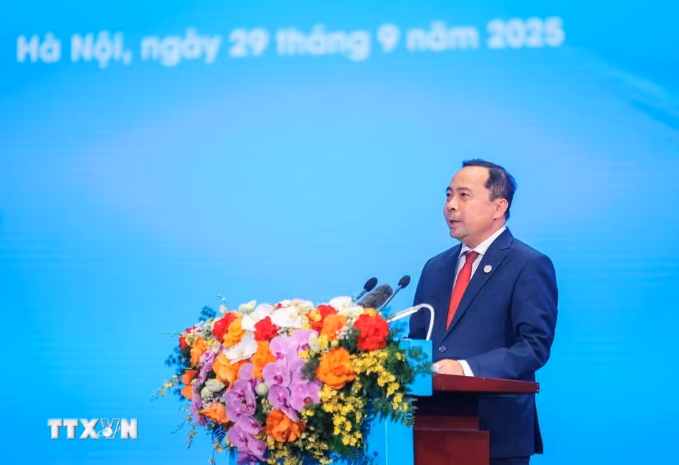 Thứ trưởng Thường trực Bộ Khoa học và Công nghệ Vũ Hải Quân phát biểu khai mạc buổi lễ. (Ảnh: Hoàng Hiếu/TTXVN)