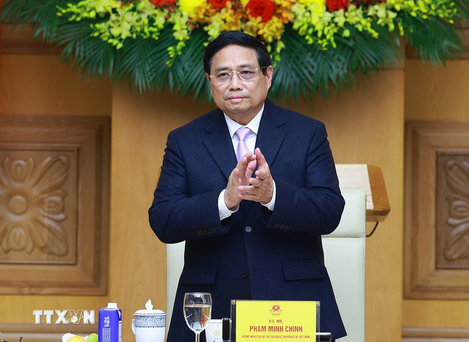 Thủ tướng Phạm Minh Chính chủ trì buổi tọa đàm với các doanh nghiệp ASEAN. (Ảnh: Dương Giang/TTXVN)