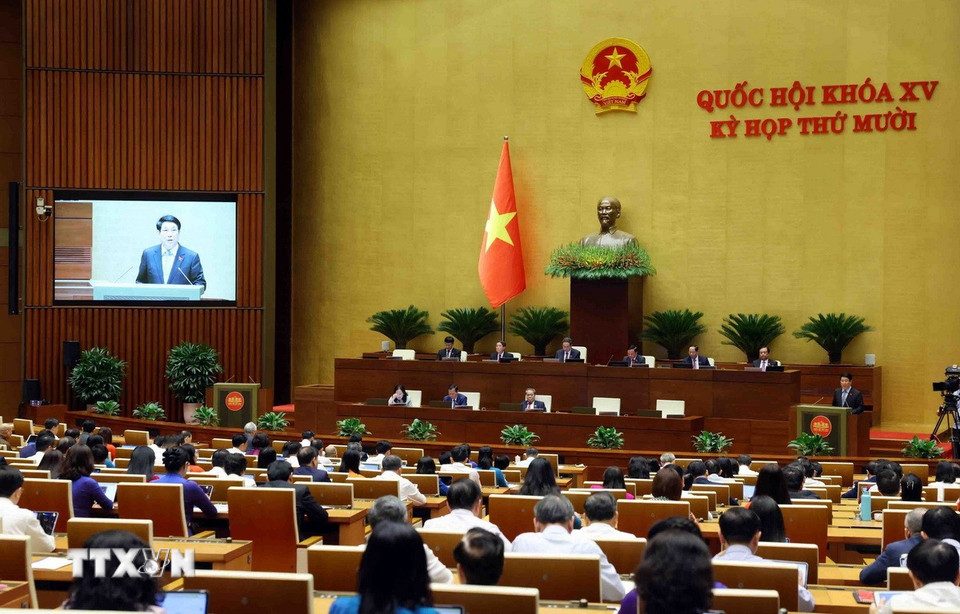 Chủ tịch nước Lương Cường trình bày Báo cáo tổng kết công tác nhiệm kỳ 2021-2026 của Chủ tịch nước. (Ảnh: Phạm Kiên/TTXVN)