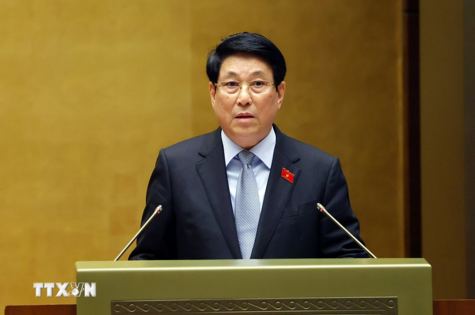 Chủ tịch nước Lương Cường trình bày Báo cáo tổng kết công tác nhiệm kỳ 2021-2026 của Chủ tịch nước. (Ảnh: Phạm Kiên/TTXVN)