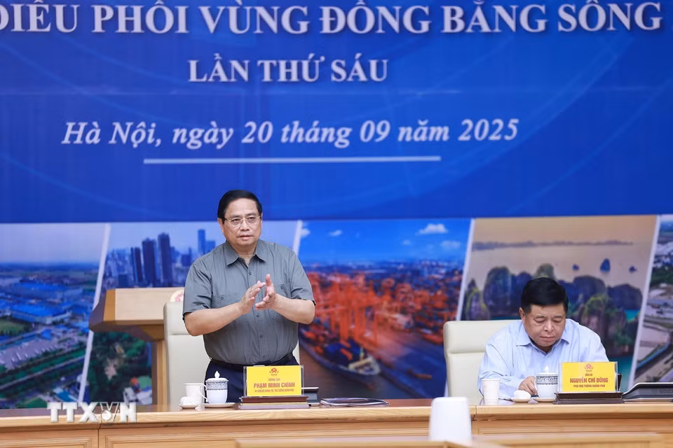 Thủ tướng Phạm Minh Chính chủ trì Hội nghị Hội đồng điều phối vùng Đồng bằng sông Hồng lần thứ sáu. (Ảnh: Dương Giang/TTXVN)