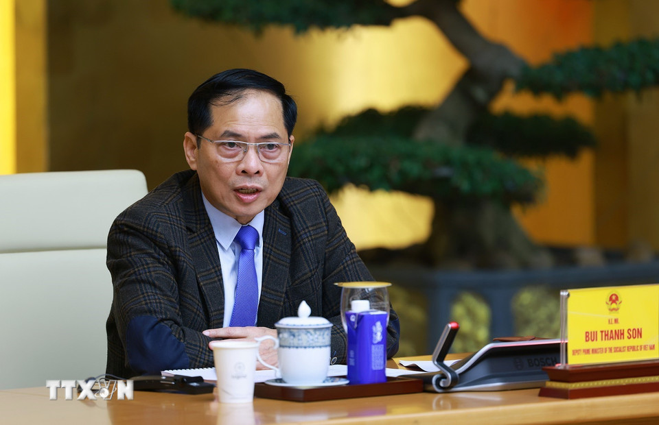 Phó Thủ tướng, Bộ trưởng Bộ Ngoại giao Bùi Thanh Sơn phát biểu. (Ảnh: Dương Giang/TTXVN)