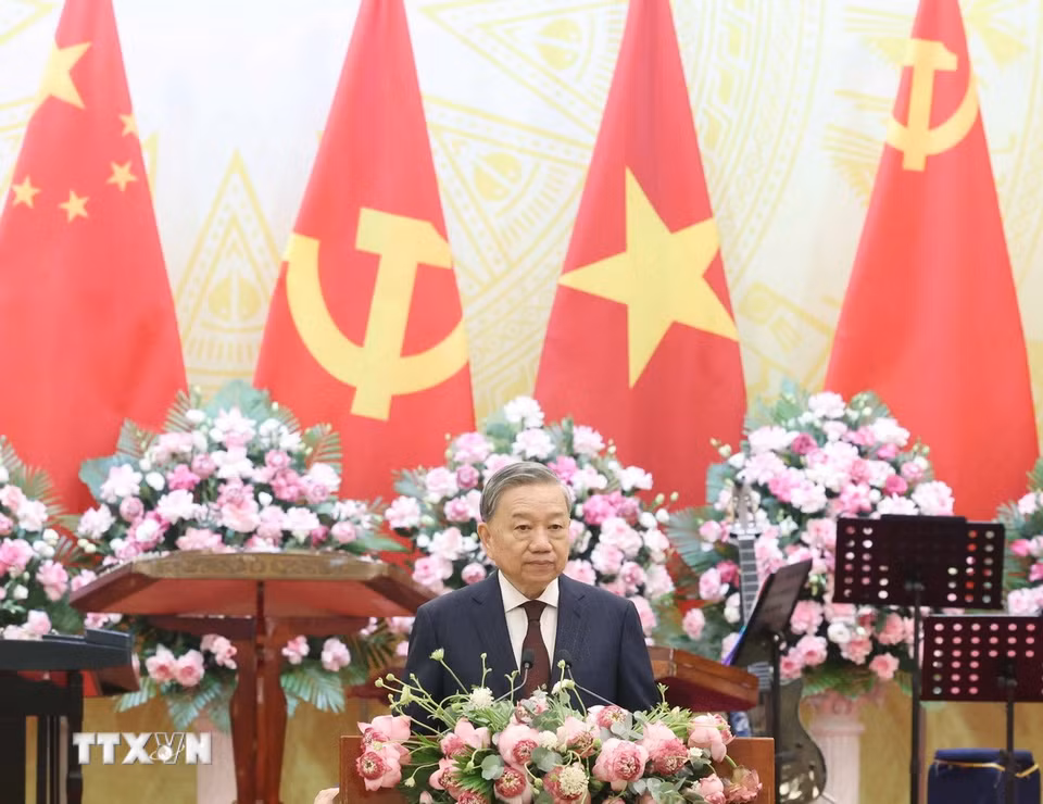 Tổng Bí thư Tô Lâm đọc diễn văn chào mừng. (Ảnh: Thống Nhất/TTXVN)