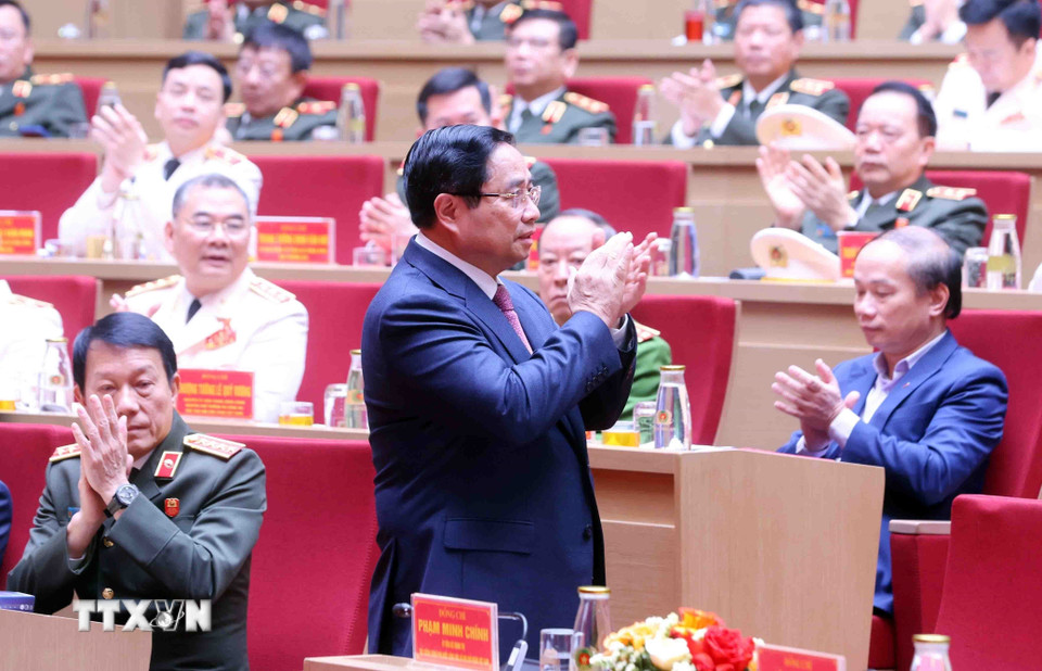 Thủ tướng Phạm Minh Chính dự Hội nghị Công an toàn quốc lần thứ 81. (Ảnh: Phạm Kiên/TTXVN)