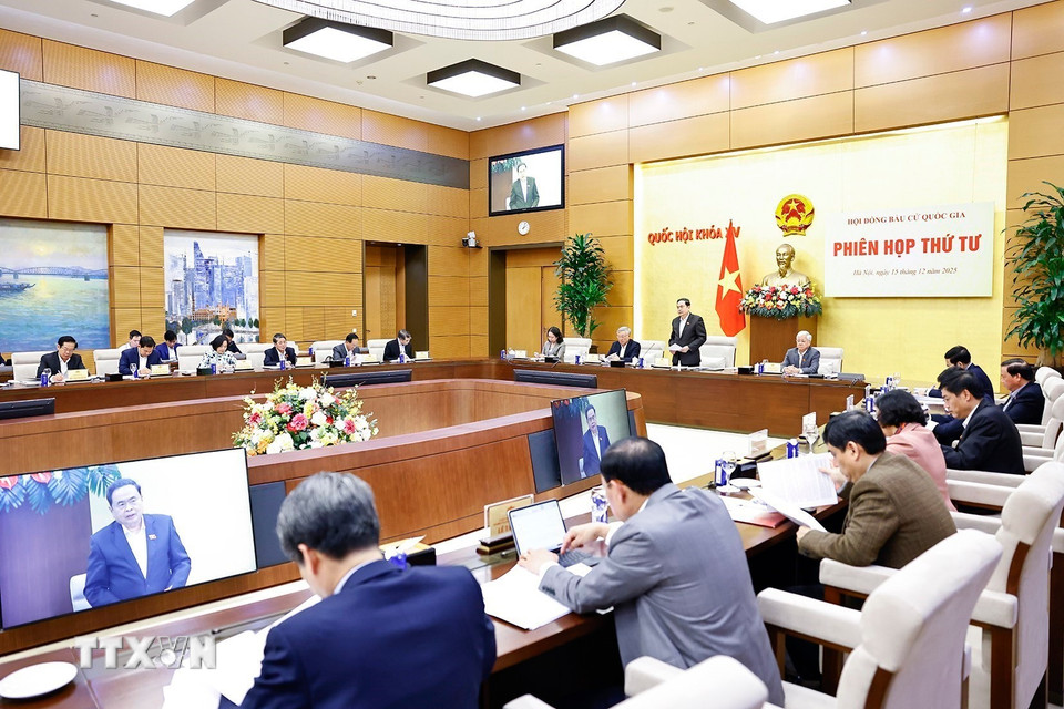 Chủ tịch Quốc hội Trần Thanh Mẫn, Chủ tịch Hội đồng Bầu cử Quốc gia phát biểu. (Ảnh: Doãn Tấn/TTXVN)