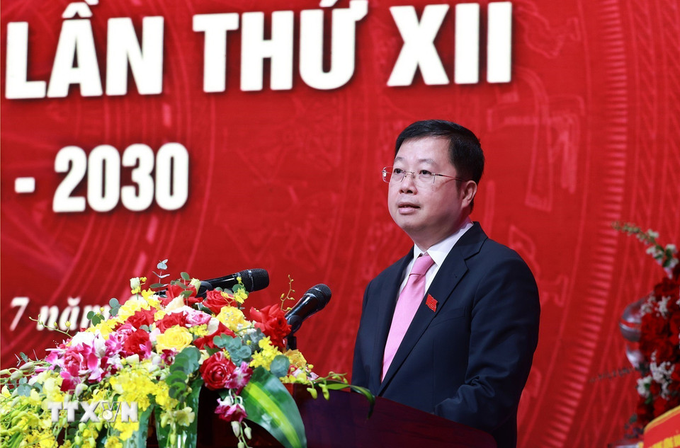 Bí thư Đảng ủy, Tổng Giám đốc Đài Truyền hình Việt Nam Nguyễn Thanh Lâm phát biểu. (Ảnh: Dương Giang/TTXVN)