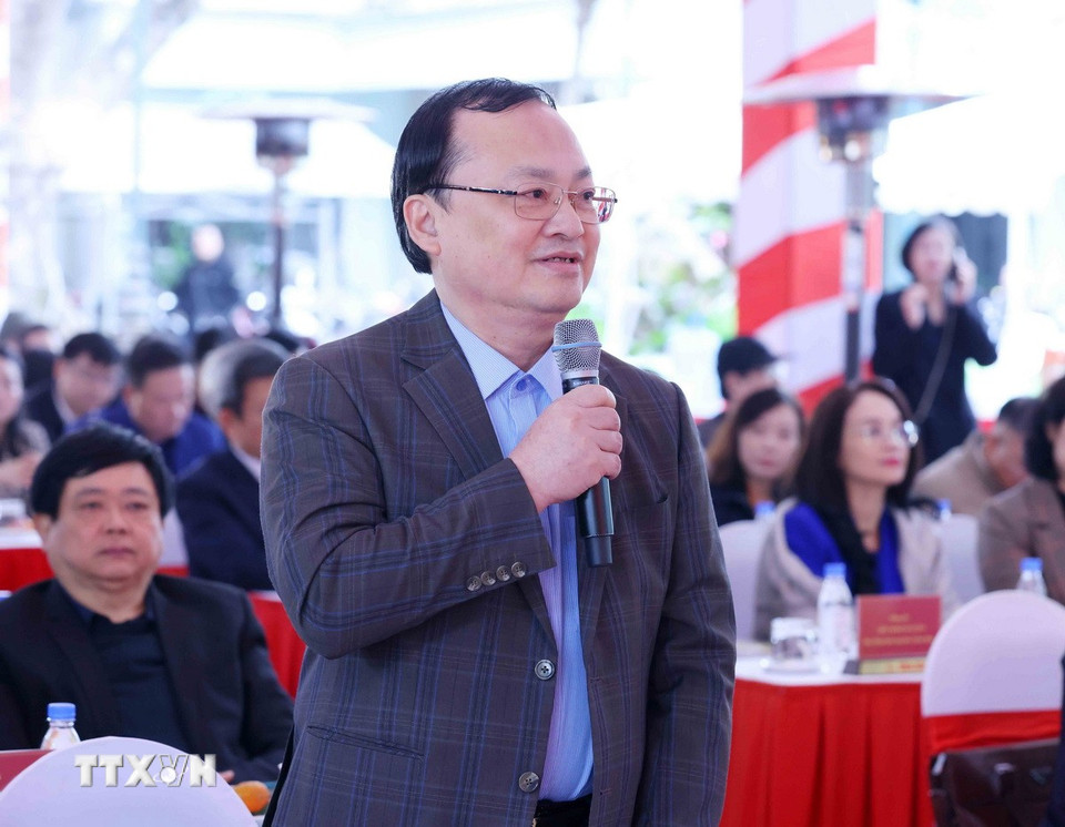 Tổng Giám đốc Đài Tiếng nói Việt Nam Đỗ Tiến Sỹ phát biểu tại hội nghị. (Ảnh: Phương Hoa/TTXVN)