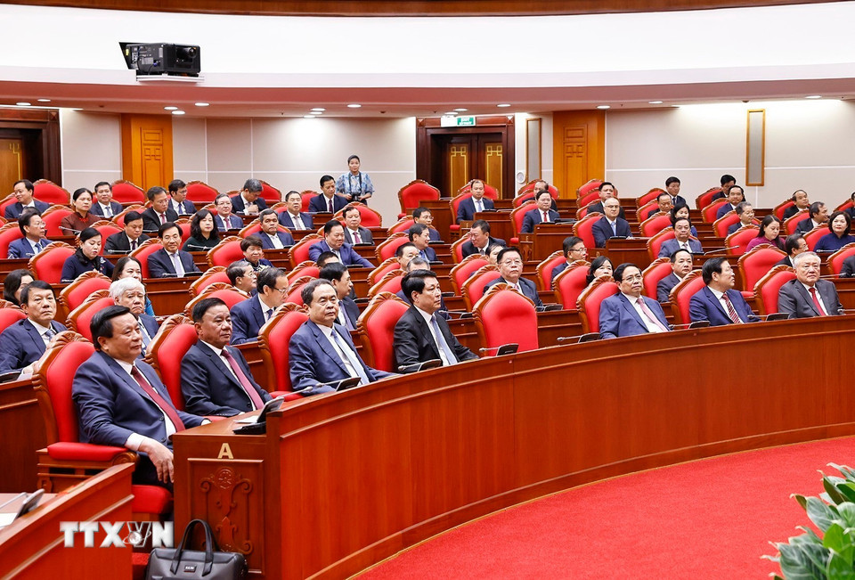 Các đại biểu tham dự phiên bế mạc Hội nghị lần thứ 13 Ban Chấp hành Trung ương Đảng khóa XIII. (Ảnh: Doãn Tấn/TTXVN)