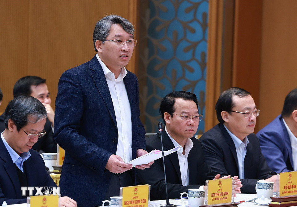 Bộ trưởng Bộ Tư pháp Nguyễn Hải Ninh phát biểu. (Ảnh: Dương Giang/TTXVN)