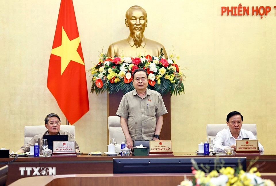 Chủ tịch Quốc hội Trần Thanh Mẫn phát biểu chỉ đạo. (Ảnh: Doãn Tấn/TTXVN)