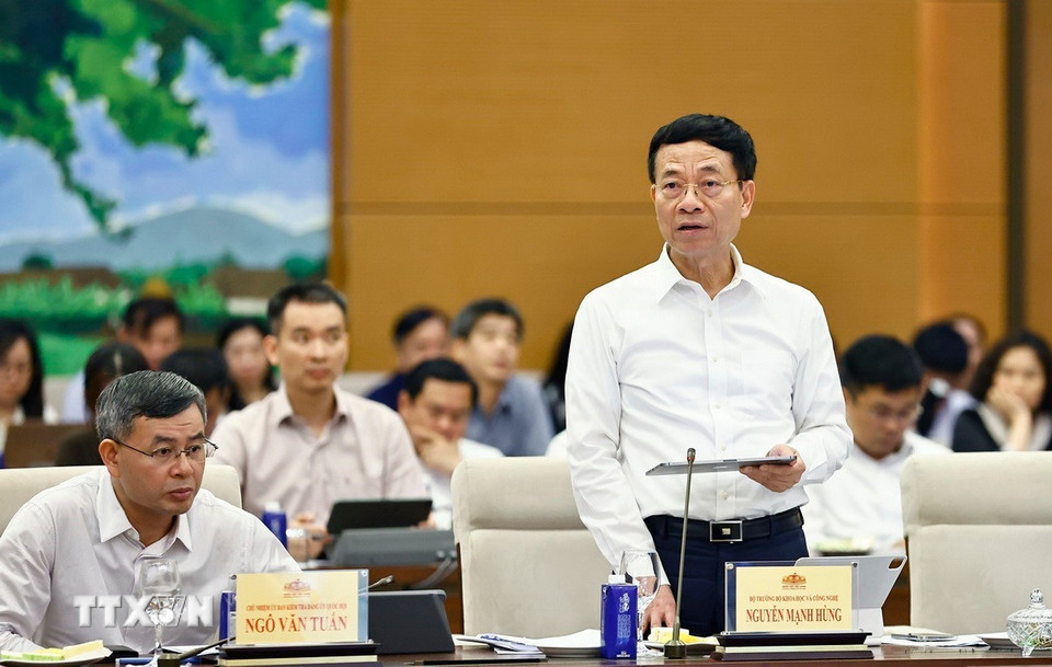 Bộ trưởng Bộ Khoa học và Công nghệ Nguyễn Mạnh Hùng phát biểu. (Ảnh: Doãn Tấn/TTXVN)