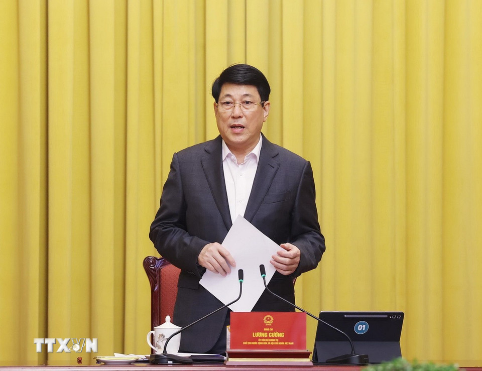 Chủ tịch nước Lương Cường phát biểu chỉ đạo. (Ảnh: Lâm Khánh/TTXVN)